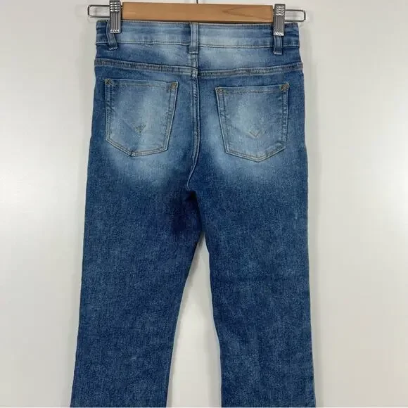 Hudson Girl's 10 Flared Jeans Stone Wash Distressed Patches High Rise Denim - Picture 7 of 12